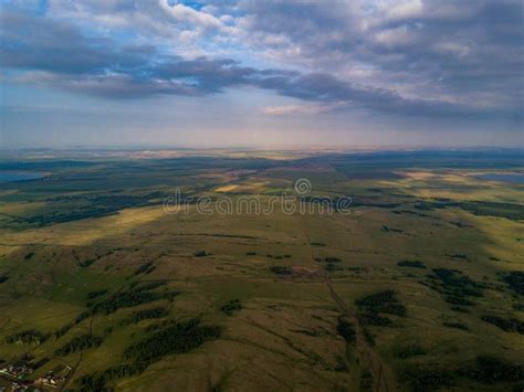 Panoramic View from Drone of the Fields Near Mountains Stock Photo ...