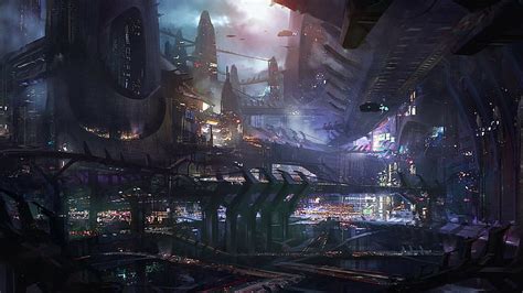 HD wallpaper: futuristic city, digital art, space, artwork, science ...