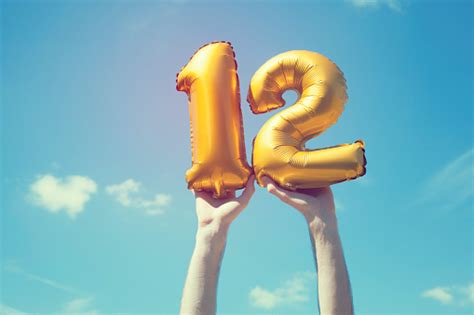 Gold Number 12 Balloon Stock Photo - Download Image Now - iStock