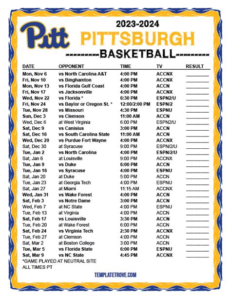 Pitt Basketball Schedule 2024 - Ruby Willie