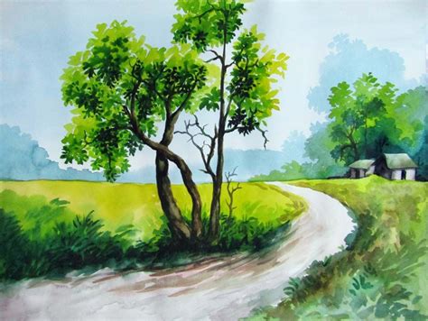 Beautiful village painting on art paper. Painting tutorial for ...