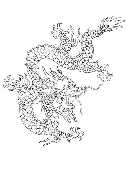 Premium Vector | Chinese dragon pattern illustration,hand drawn painting