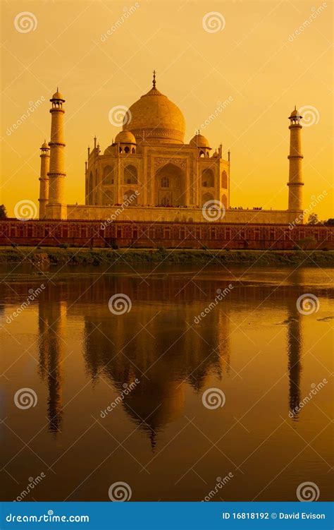 Taj Mahal Reflection in the Yamuna River. Stock Photo - Image of dome ...