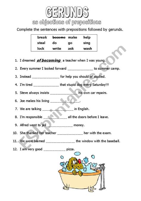 Identifying Gerunds Worksheet