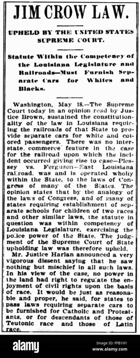 PLESSY V. FERGUSON, 1896. /nA newspaper article announcing the Stock ...