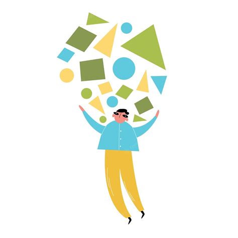 Premium Vector | Cartoon character stands on a pile of geometric shapes ...