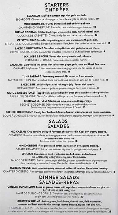 The Keg Menu, Menu for The Keg, Hunt Club, Ottawa - Urbanspoon/Zomato