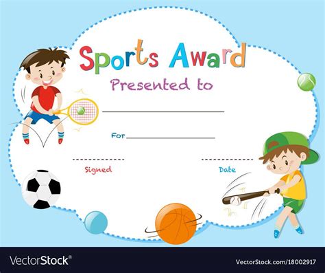 Certificate template with two boys playing sports Vector Image Sports ...