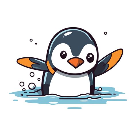 Cute penguin swimming in the water. Vector illustration. Cartoon style ...