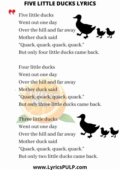 Five Little Ducks Lyrics • Nursery Rhymes | Nursery rhymes preschool ...