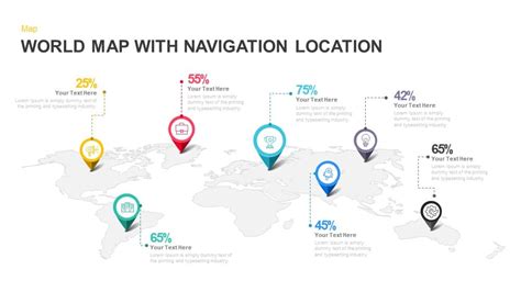 World Map with Navigation Location PowerPoint Template and Keynote