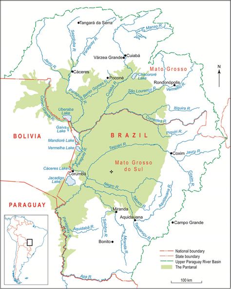 Location and extent of the Pantanal wetland in South America. The star ...