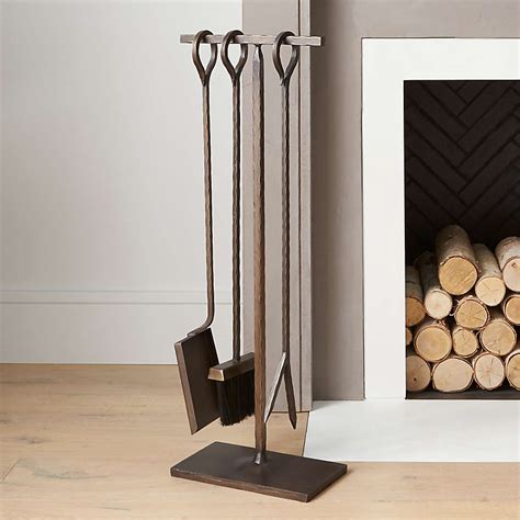 Antiqued Brass Fireplace Tool Set | Crate and Barrel