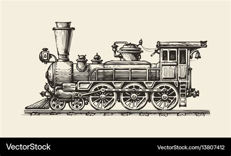 Vintage locomotive hand-drawn retro train sketch Vector Image