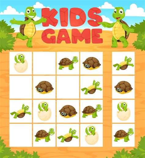 Sudoku game with cartoon turtle animal characters 16545476 Vector Art ...