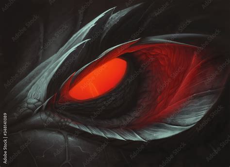 Dark dragon red glowing eye Stock Illustration | Adobe Stock