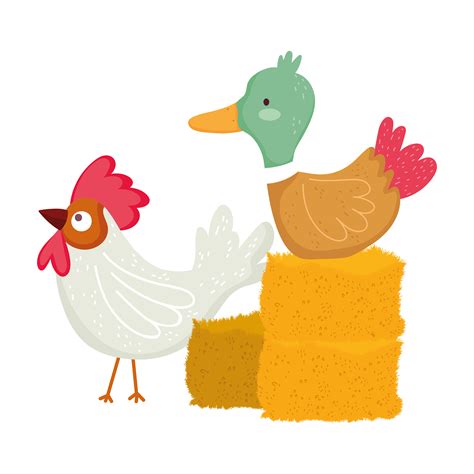 farm animals duck and rooster stack of hay and tree 4201653 Vector Art ...