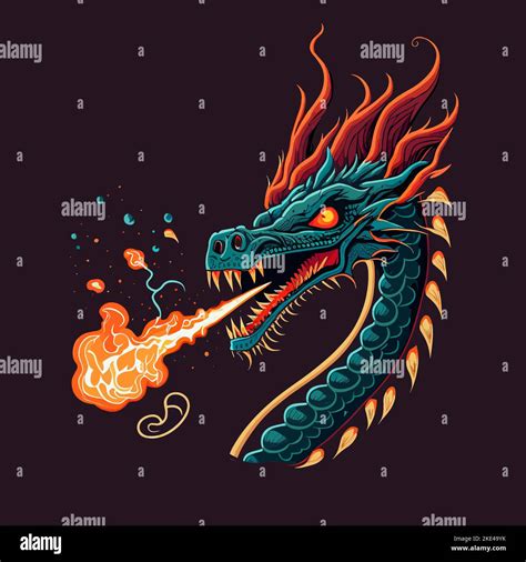 A colourful illustration of a dragon spitting fire Stock Vector Image ...