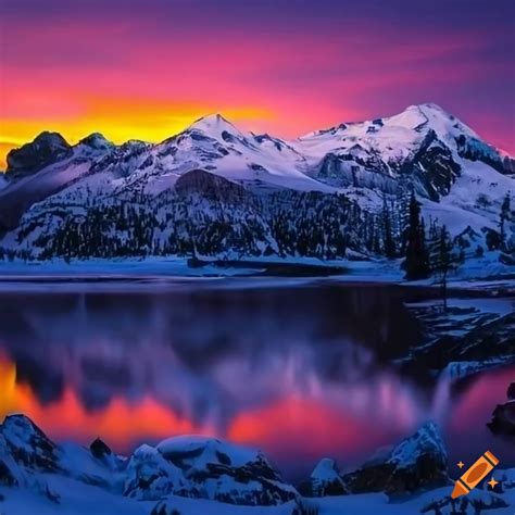 Snowy mountain sunrise