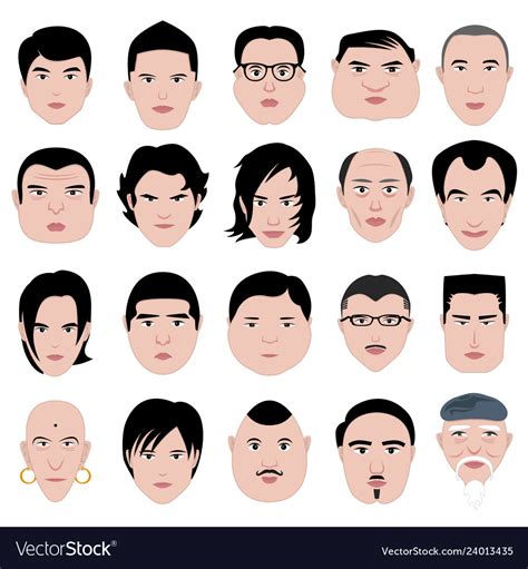 Man face shape hairstyle round fat thin old a set Vector Image