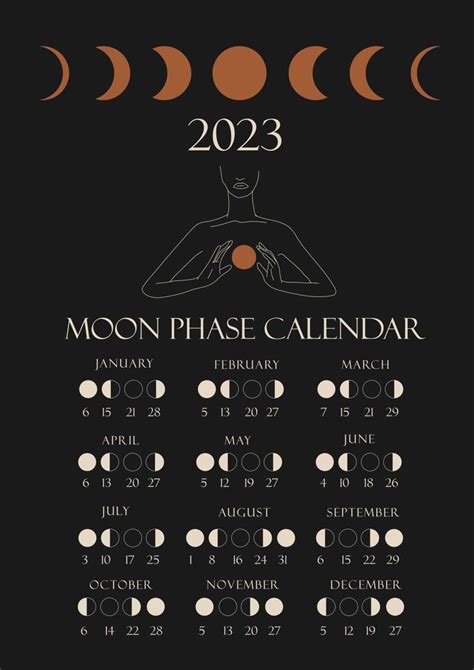 Moon Phases Calendar 2023 With A Girl Line Waning Gibbous Waxing ...