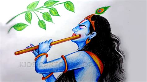 How to Draw Lord Krishna with Flute Step by Step Slow Video - YouTube