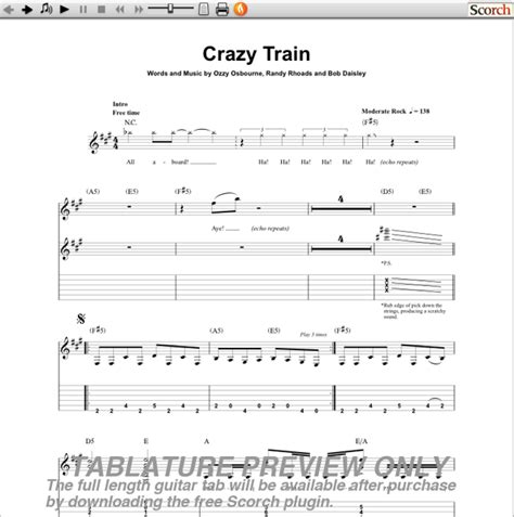 Ozzy Osbourne Crazy Train Guitar Tab : Free Guitar Tab