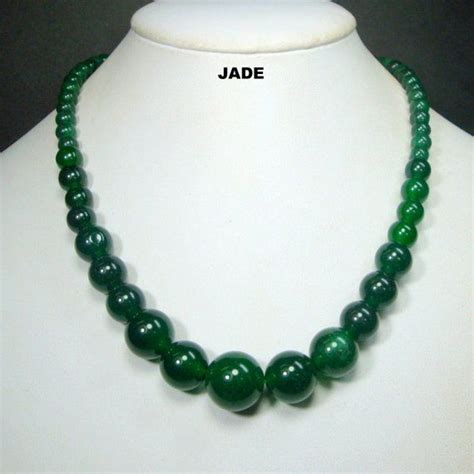 JADE Graduated Bead Necklace Deep Green Round Stone Semi | Etsy ...