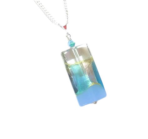 Genuine Murano Glass Blue Aqua Silver Rectangle Pendant – JKC Murano llc