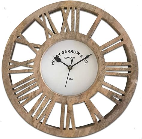 Round Rustic Wood Wall Clock, Silent Decorative Wooden Clock, Battery ...