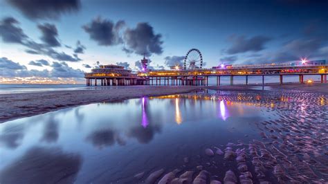 Scheveningen Horizon Night Ocean Pier Reflection 4K HD Travel ...