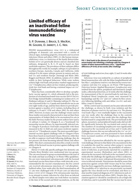 (PDF) Limited efficacy of an inactive feline immunodeficiency virus vaccine