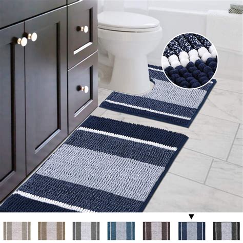 Shaggy 2 Piece Bath Rug Set (Ombre Navy) 20 x 20 U Shape Contour Rug ...