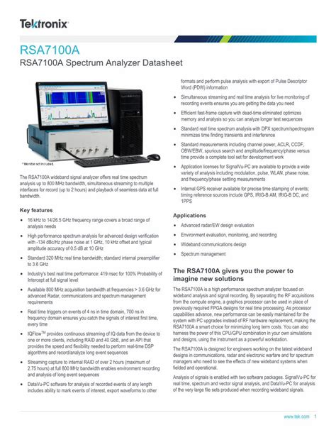 (PDF) RSA7100A Spectrum Analyzer Datasheet - Tektronix - DOKUMEN.TIPS