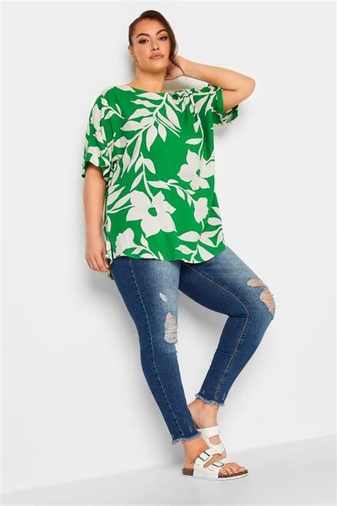 YOURS Curve Plus Size Green Floral Top | Yours Clothing