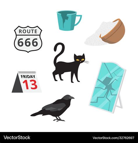 Superstitious beliefs signs bad fortune flat Vector Image