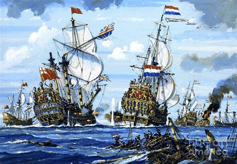 Naval Battle Painting by English School