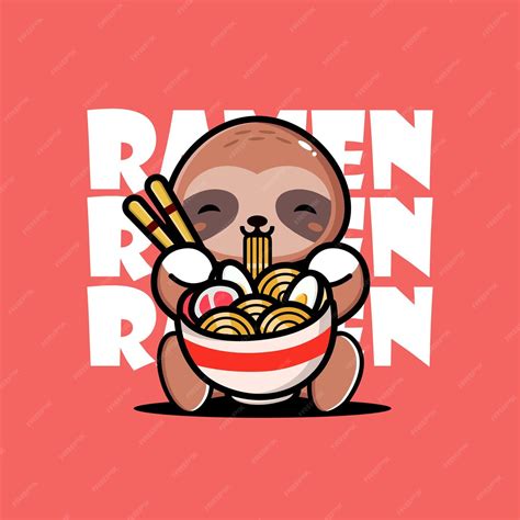 Premium Vector | Cute baby sloth eating ramen noodles