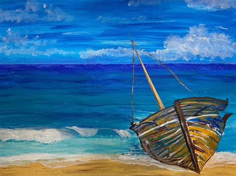 Acrylic painting of Old boat by the beach Boat Painting, Acrylic ...