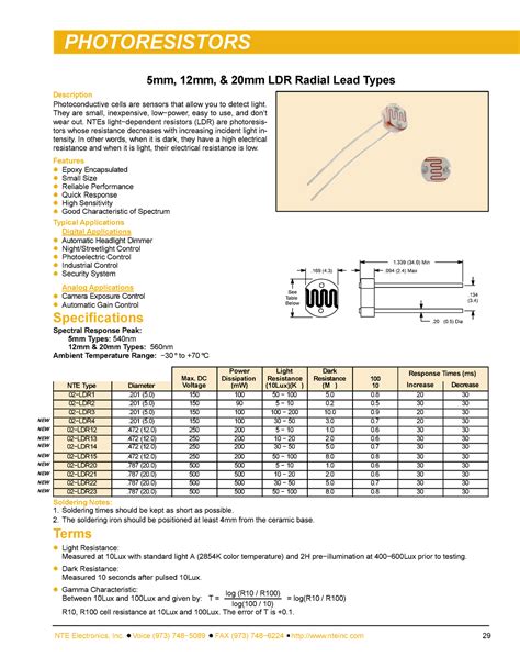 LDR Datasheet - PHOTORESISTORS Description 5mm, 12mm, & 20mm LDR Radial ...