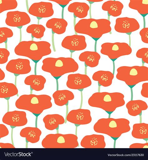 Seamless background poppy flower field Royalty Free Vector