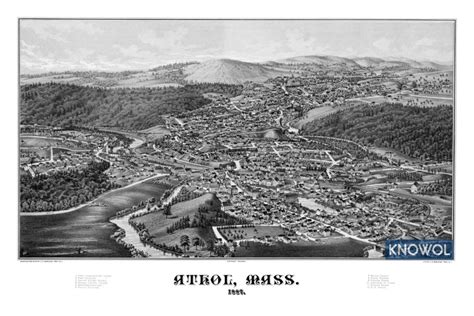 Old map of Athol, Massachusetts from 1887 shows bird’s eye view of town