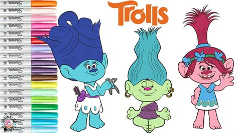 Dreamworks Trolls Coloring Book Pages Poppy Maddy and Cybil - YouTube