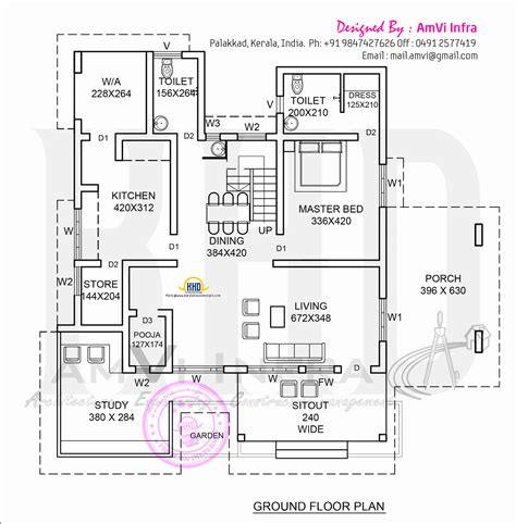 Elevation and floor plan of contemporary home | Indian House Plans