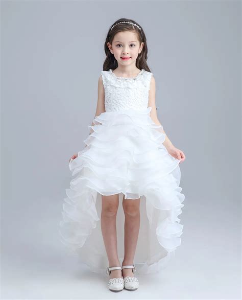 Princess Lace Flower Girl Dress With Beaded High Low Hemline And Long ...