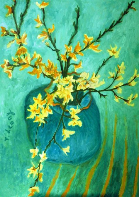 Still life with flowering almond tree branches Painting by Tatiana ...