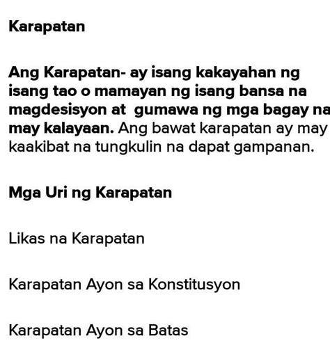 what is the meaning of karapatan - Brainly.ph