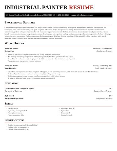 Industrial Painter Resume Examples