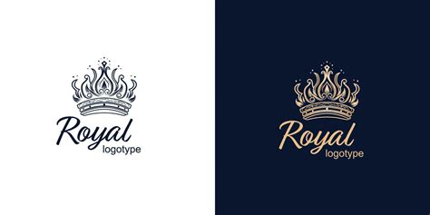 Crown Luxury Concept Logo Design Template on blue and white background ...