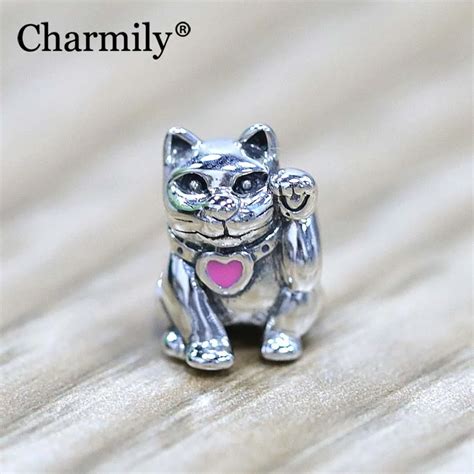 Charmily Jewelry 925 Sterling Silver Lucky Cat Charm Bead DIY Fits ...